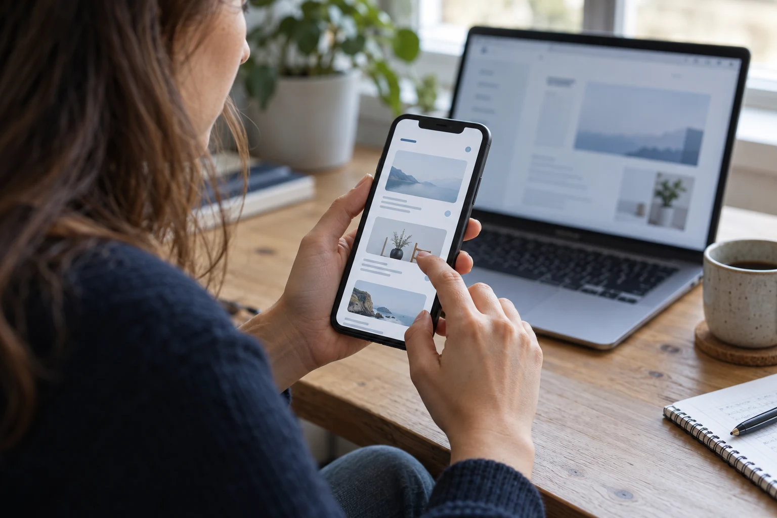 Illustrative photo of a designer testing a mobile interface