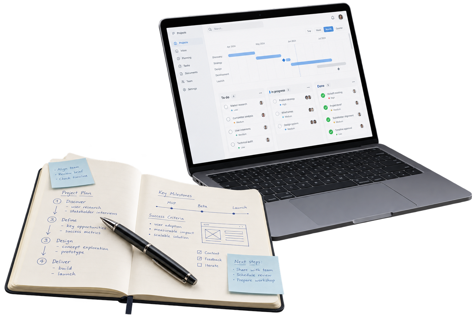 Illustrative mobile and desktop digital products