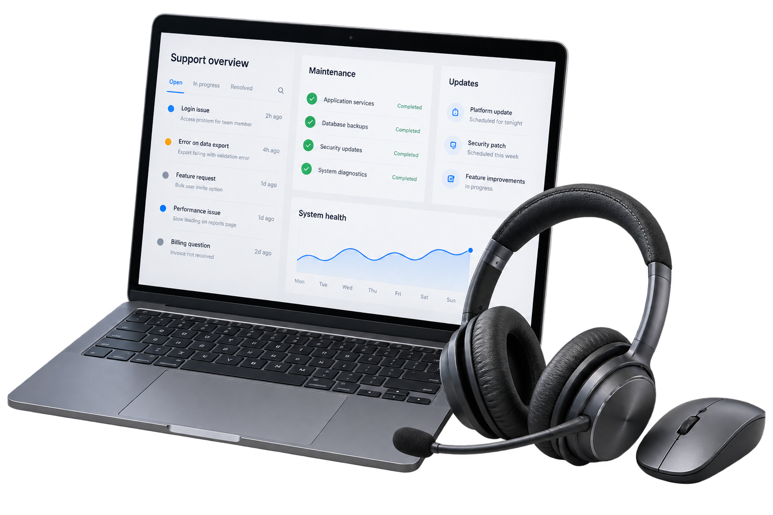 Illustrative mobile and desktop digital products